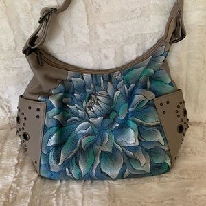 Anuschka Classic Hobo Bag With Studded Side Pockets 433 Dreamy Dahlia NWT